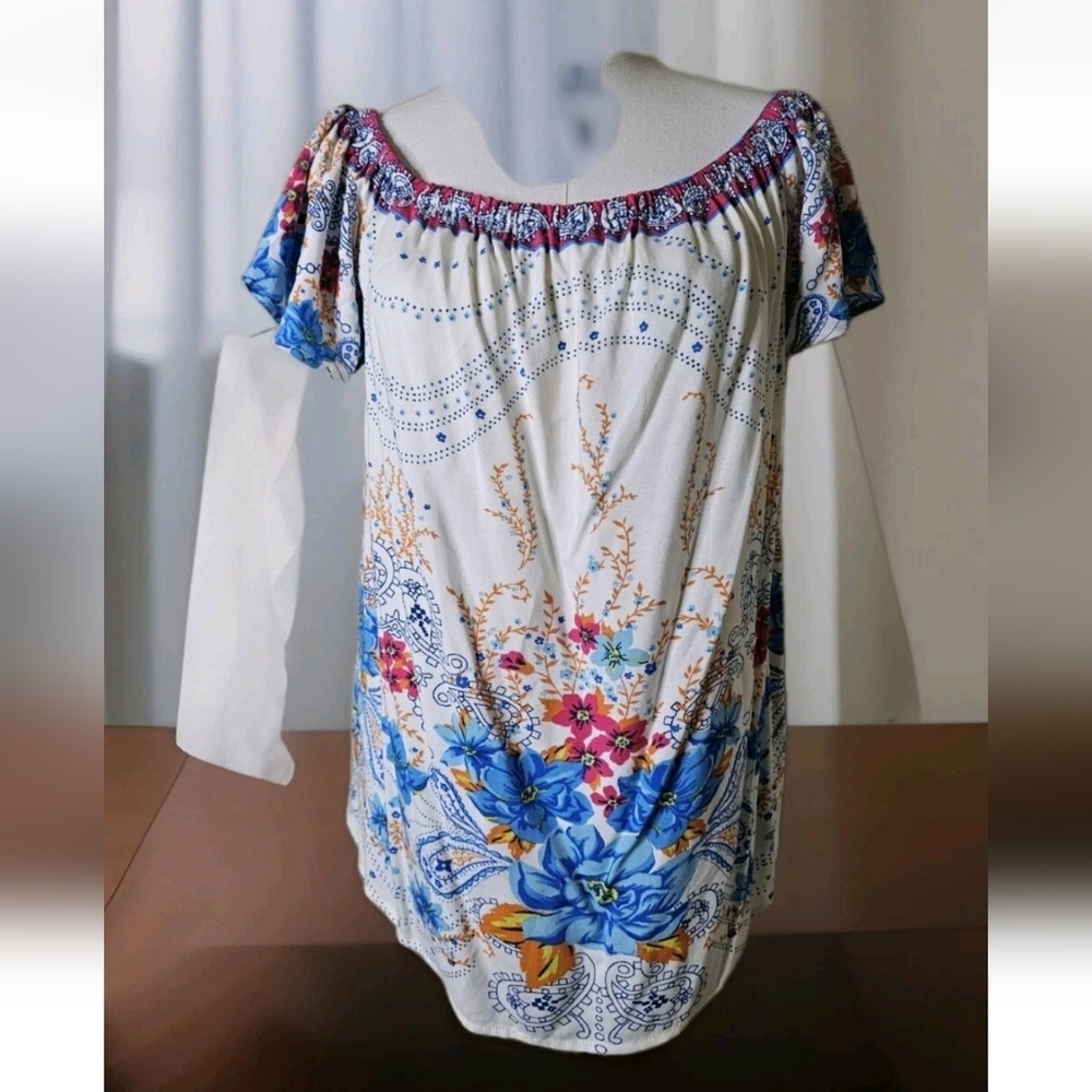 FLYING TOMATO Womens Boho Bohemian Floral On/Off Shoulder Shirt Top Size L‎
